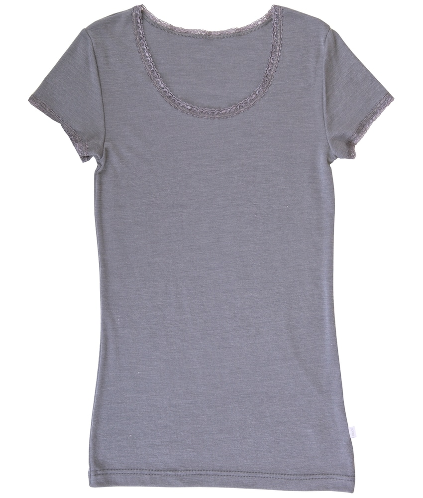 Joha Dame basic ullsilke t skjorte med blonder grå Joha Dame basic t skjorte naturhvit | colorwool.no