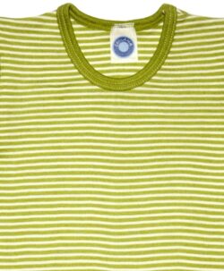 Cosilana t-skjorte i økologisk ull/silke striper natur og grønn nærbilde