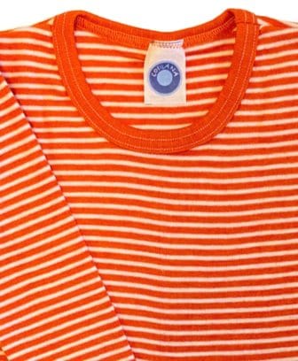 Cosilana genser i økologisk ull/silke striper natur og orange nærbilde