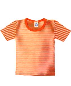 Cosilana t-skjorte i økologisk ull/silke striper natur og orange