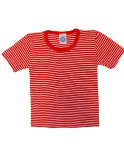 Cosilana t-skjorte i økologisk ull/silke striper natur og rød