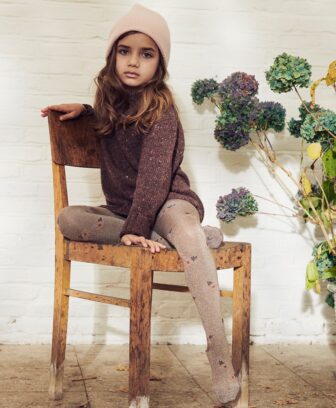mp Denmark strømpebukse med ull og glitter blomster brown sienna